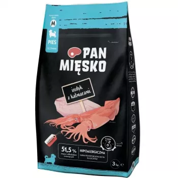 Pan Mięsko sausā suņu barība ar tītaru un kalmāru kucēniem, vidēja izmēra granulas, 3 kg