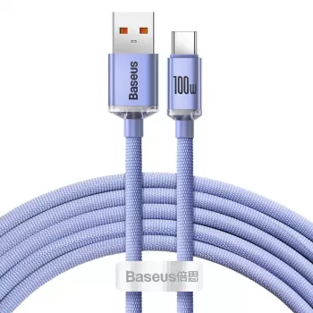 Baseus USB-A uz USB-C Crystal Shine 100W 2m purpura kabelis