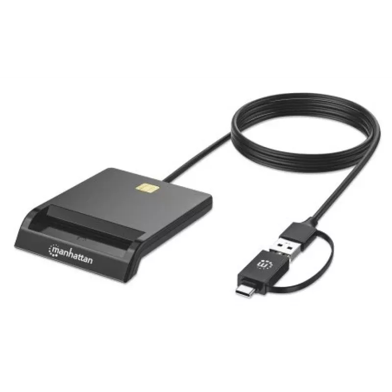 Manhattan USB-C & USB-A Combo viedkaršu lasītājs, melns