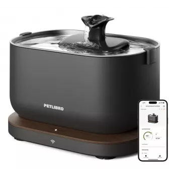 PETLIBRO Dockstream ar lietotni vadāma ūdens strūklaka kaķiem un suņiem, 2,5L/84oz, 5 slāņu filtrācija, īpaši klusa <30dB, bez BPA, melna