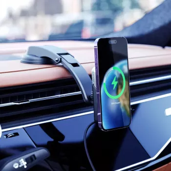 ALOGIC Matrix universāls magnētisks bezvadu auto lādētāja turētājs ar piesūcekni un ventilācijas atveres klipsi, 15W Qi ātrā uzlāde, automātiska fiksācija, 360° rotācija, melns