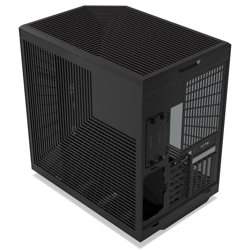 HYTE Y70 Touch Black Mid Tower korpuss ar panorāmas rūdītu stiklu un 14,1 collu skārienekrānu, ATX/E-ATX, vertikāla GPU montāža