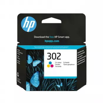 HP 302 Trīskrāsu oriģinālā tintes kasetne (ciāna, fuksīna, dzeltena) - standarta ietilpība