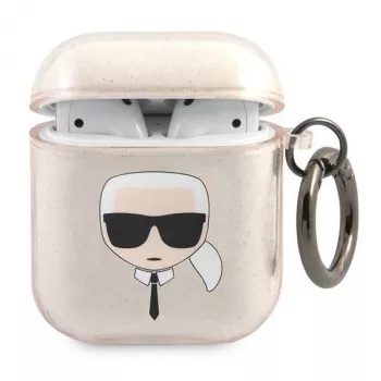 Karl Lagerfeld KLA2UKHGD AirPods 1/2 vāciņš zelta spīdumā ar Karla galvu