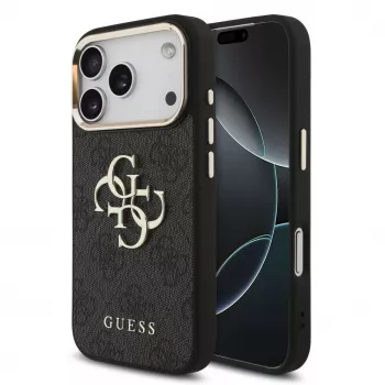 GUESS 4G Big Logo Classic cietais maciņš iPhone 17 Pro / 18 Pro - melns un zelts