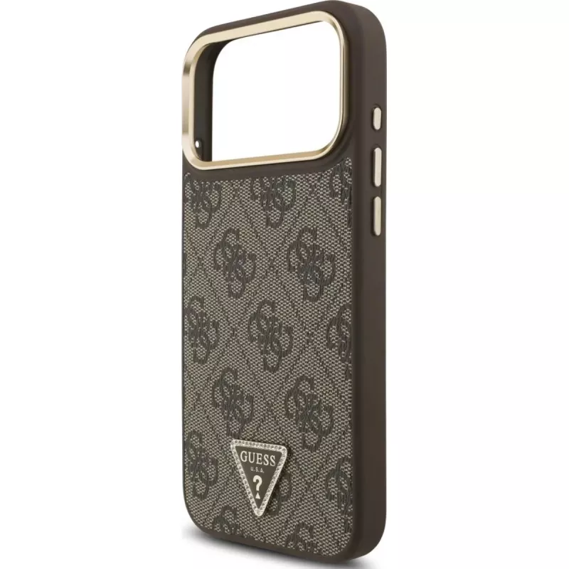 GUESS 4G Triangle Logo MagSafe maciņš iPhone 17 Pro Max - brūns un zelts