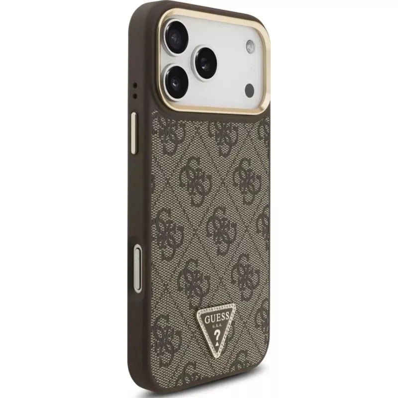 GUESS 4G Triangle Logo MagSafe maciņš iPhone 17 Pro Max - brūns un zelts