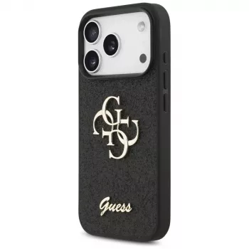 GUESS Fixed Glitter Big 4G vāciņš iPhone 18 Pro / 17 Pro - Melns