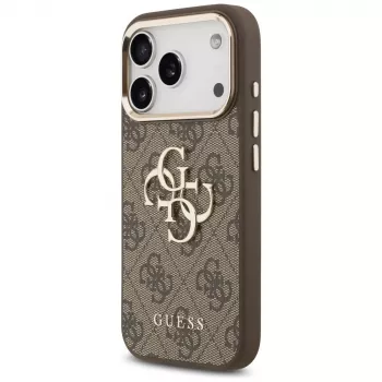 GUESS 4G Big Classic Logo maciņš iPhone 17 Pro / 18 Pro - brūns un zelts