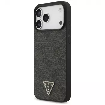 GUESS Leather 4G Triangle Strass MagSafe maciņš iPhone 18 Pro Max / 17 Pro Max - Melns