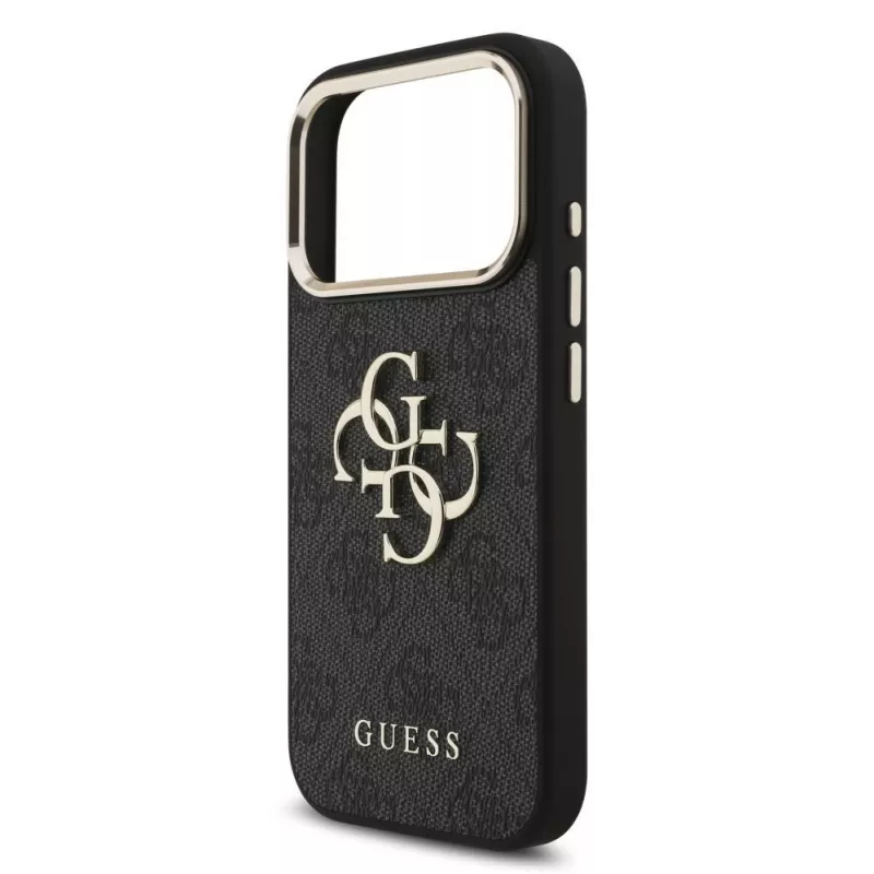 GUESS 4G Big Classic Logo maciņš iPhone 18 Pro Max / 17 Pro Max - melns un zelts