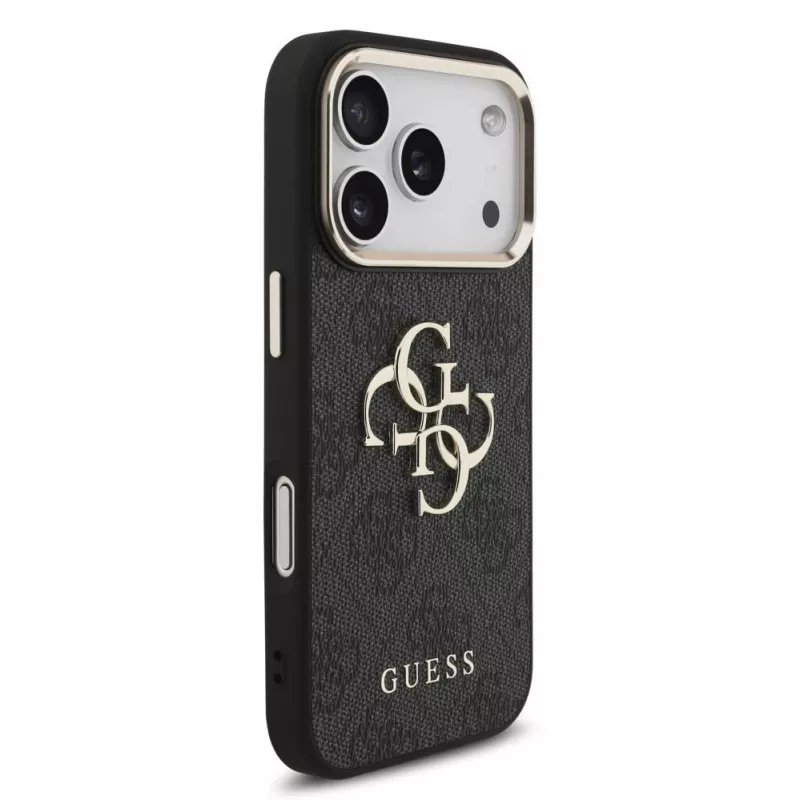 GUESS 4G Big Classic Logo maciņš iPhone 18 Pro Max / 17 Pro Max - melns un zelts
