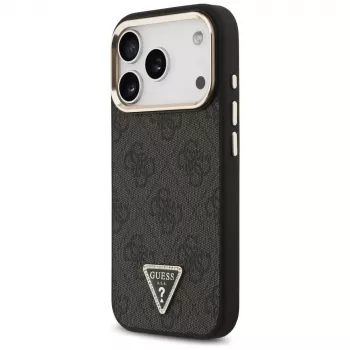 GUESS 4G Triangle Logo MagSafe maciņš iPhone 18 Pro / 17 Pro - melns un zelts