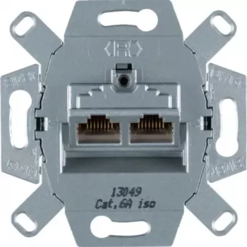 Hager WDF410862 Ekranēts Cat.6A RJ45 datu kontaktligzdas modulis, 2 porti, iegremdēts, 10G, balts