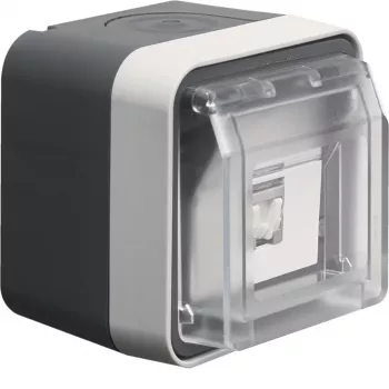 Hager WNC226 Virsmas montāžas ekranēta Cat.6 RJ45 datu kontaktligzda, 8 polu, IP55, pelēka, 1 ports