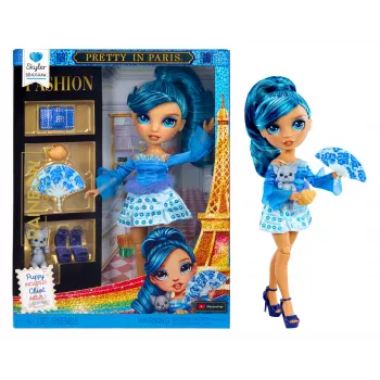 Rainbow High Pretty in Paris modes lelle - Skyler, pilnībā artikulēta, 2 tērpi, zili mati, vecumam no 6 gadiem