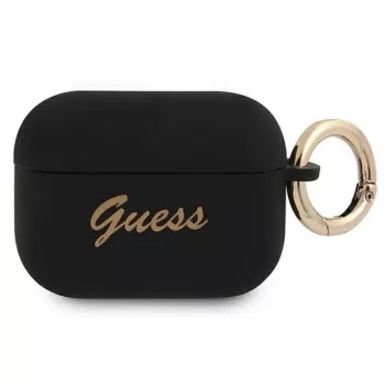 GUESS GUAPSSSK AirPods Pro vāciņš melns silikona Vintage Script