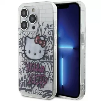 Hello Kitty HKHCP14XHDGPHT iPhone 14 Pro Max 6,7 balts cietais vāciņš IML Kitty On Bricks Graffiti