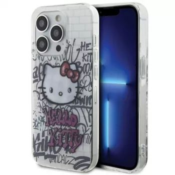 Hello Kitty HKHCP15LHDGPHT iPhone 15 Pro cietais maciņš IML Kitty On Bricks Graffiti balts