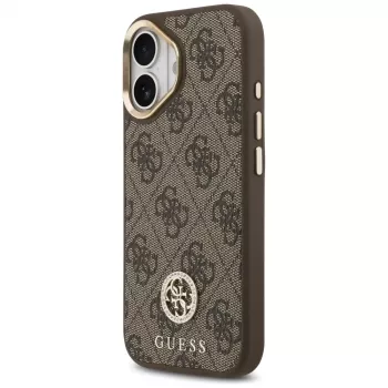 GUESS 4G Strass Logo & Big Strap Metal Buttons MagSafe maciņš iPhone 17 - Brūns