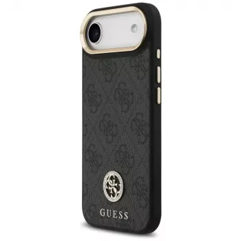 GUESS 4G Strass Logo MagSafe maciņš iPhone Air ar metāla pogām un plaukstas siksniņu - Melns