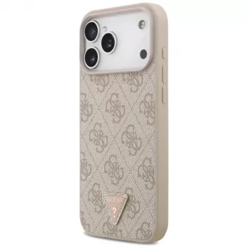 GUESS Leather 4G Triangle Strass MacSafe maciņš iPhone 18 Pro Max / 17 Pro Max - Rozā