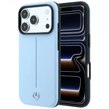 Mercedes Leather Semi Wrap Iconic Line Macīgais vāciņš iPhone 18 Pro / 17 Pro - Zils