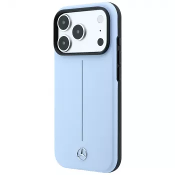Mercedes Leather Semi Wrap Iconic Line Macīgais vāciņš iPhone 18 Pro / 17 Pro - Zils