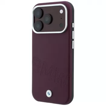 BMW Signature Collection Slīpi reljefi burti MagSafe maciņš iPhone 15 Pro - Burgundy