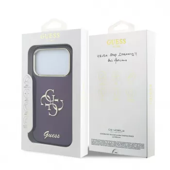 GUESS 4G Script Metal aizmugurējais vāciņš Apple iPhone 18 Pro / 17 Pro - Burgundy