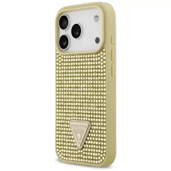GUESS Rhinestone Triangle Logo maciņš iPhone 17 Pro - zelts