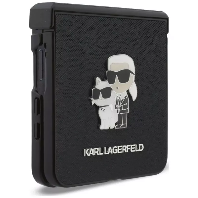 Karl Lagerfeld Karl & Choupette Saffiano Pins maciņš Samsung Galaxy Z Flip5 - Melns