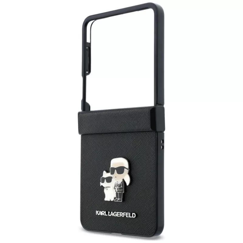 Karl Lagerfeld Karl & Choupette Saffiano Pins maciņš Samsung Galaxy Z Flip5 - Melns