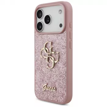 GUESS Fixed Glitter Big 4G vāciņš iPhone 18 Pro / 17 Pro – rozā