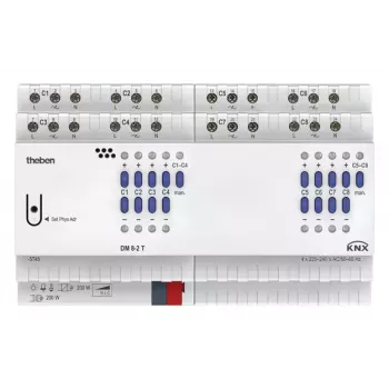 THEBEN THE DM 8-2 T KNX universālais aptumšošanas izpildmehānisms, 8 kanāli, 250 W/VA kanālā, DIN sliede