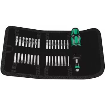 Wera Kraftform Kompakt 60 Torque Daudzbitņu sprūdrata skrūvgriežu komplekts, 17 daļas, 1/4 inch sešstūra uzgaļi, Rapidaptor ātrās atbrīvošanas patrona, Hex-Plus, salokāms maciņš