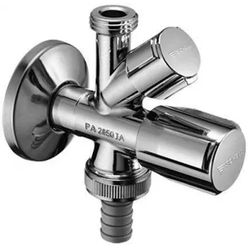 VALVE leņķa vārsts 1/2 collas x 1/2 collas x 3/4 collas ārējās vītnes, hromēts misiņš, divu izeju ar pretplūsmas aizsargu