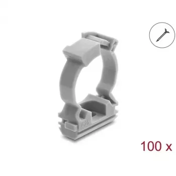 Delock kabeļa uzmavas turētājs ar fiksējošo klipsi, pieskrūvējams 25 mm kabeļa aizsargšļūtenei, 100 gab., pelēks