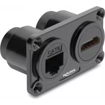 Delock Dual Panel Mount RJ45 Cat.6 + HDMI 4K ligzda melna