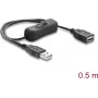 Delock USB pagarinātājkabelis ar slēdzi, Type-A vīriņš–sieviete, 0,5 m, melns