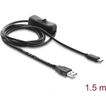 Delock USB barošanas kabelis Type-A vīrišķais uz USB Type-C™ vīrišķo ar slēdzi 1,5 m