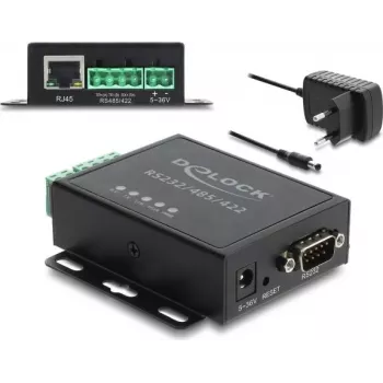 Delock Ethernet LAN pārveidotājs uz RS-232/RS-485/RS-422 un Modbus RTU/TCP vārteja ar 1.5 kV izolāciju