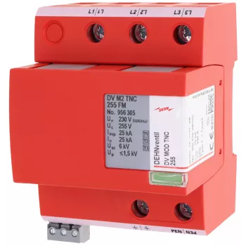 DEHN DEHNventil M2 TNC 255 FM Kombinētais zibens un pārsprieguma aizsargs 1.+2.+3. tips, 3 polu, 255 V maiņstrāva, 35 mm DIN sliede