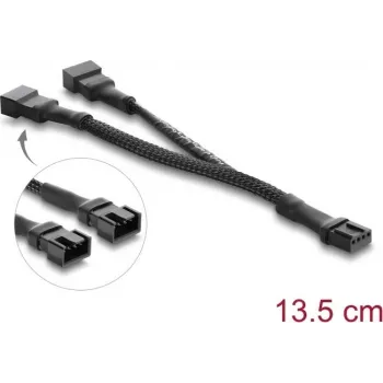 Delock Y-Fan kabelis 1 x 4 kontaktu PWM ligzda uz 2 x 4 kontaktu PWM spraudnis ar pīto apvalku 13,5 cm melns