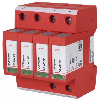 DEHNguard DG M TNS 275 FM 2. tipa pārsprieguma aizsardzības ierīce, 4 polu, 275 V AC, 40 kA, IP20, DIN sliede