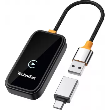 TechniSat Technicast 100 bezvadu CarPlay un Android Auto adapteris – melns, USB-C, Plug & Play