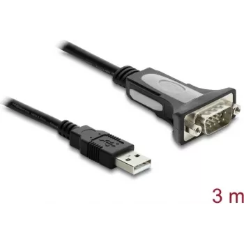 Delock USB 2.0 Type-A uz RS-232 seriālā adaptera kabelis ar DB9 vīrišķo savienotāju un skrūvēm, 3 m