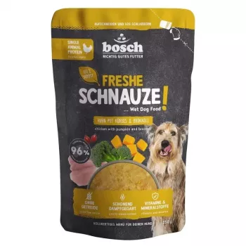 BOSCH Freshe Schnauze Mono-proteīna mitrā suņu barība ar vistu, ķirbi un brokoļiem – 250g paciņa