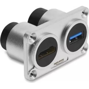 Delock Dual Panel Mount Socket USB 5 Gbps Type-A Female + HDMI Female 4K Silver