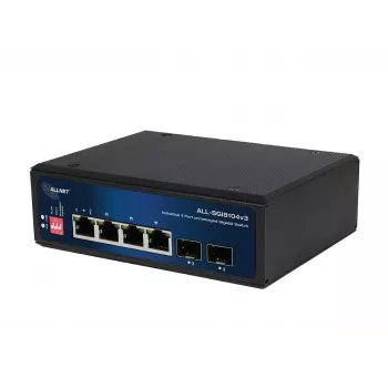 ALLNET ALL-SGI8104v3 Industrial Nepārvaldāms Layer 2 slēdzis, 6 porti GbE, 4x GbE RJ45, 2x SFP, bez ventilatora, IP40
